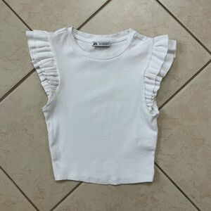 Zara White Ruffled Sleeve Crop Top